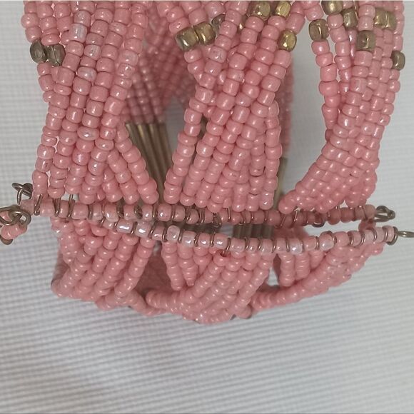 Sonoma Life + Style Coral Pink & Gold Toned Seed Beaded Cuff Fashion Bracelet - Picture 7 of 8